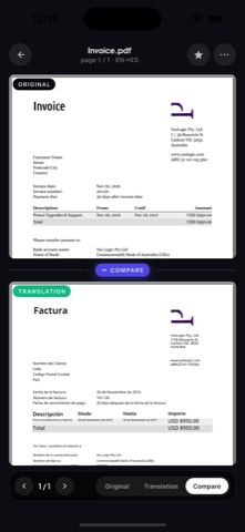 Original and translated PDF comparison view in AI PDF Translator