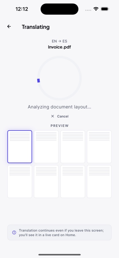 AI PDF Translator analyzing document layout before translation